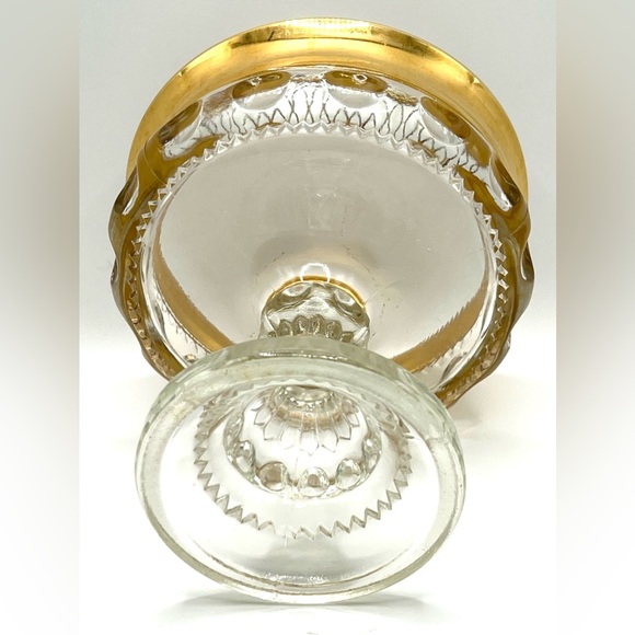 Vintage Indiana Glass King's Crown Clear Compote Pedestal Candy Dish Gold Rim - Picture 7 of 9